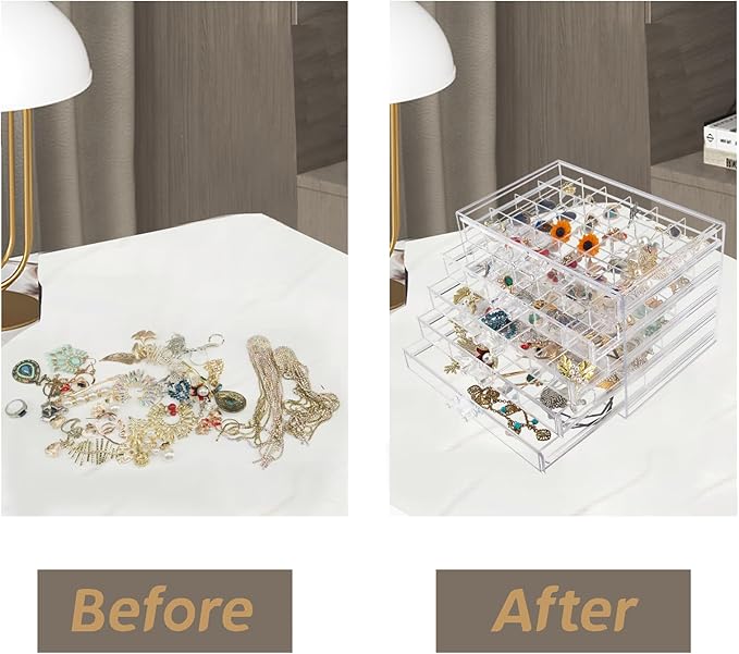 Ptaedex Jewelry Organizer Box, Acrylic Jewelry Holder Clear Jewelry Storage with 5 Drawers for Women Girls Men
