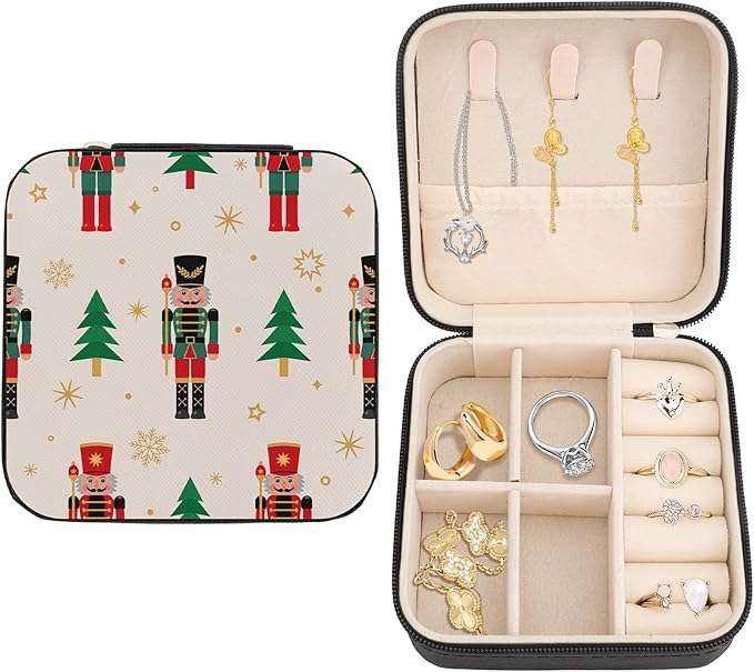Jewelry Box for Travel Portable Small Jewelry Organizer Nutcracker Travel Jewellery Box for Women Men Boys Girls Jewellery Rings Organizer Case Birthday Christmas Wedding Gifts Nutcracker