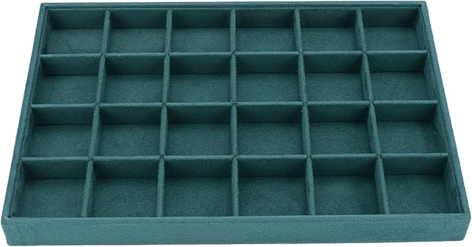 Large Velvet Jewelry Tray, Drawer Organizer for Jewelry in Dresser, Stackable Jewelry Drawer Organizer Inserts for Earring Necklace Bracelet Rings(Green,24grid)