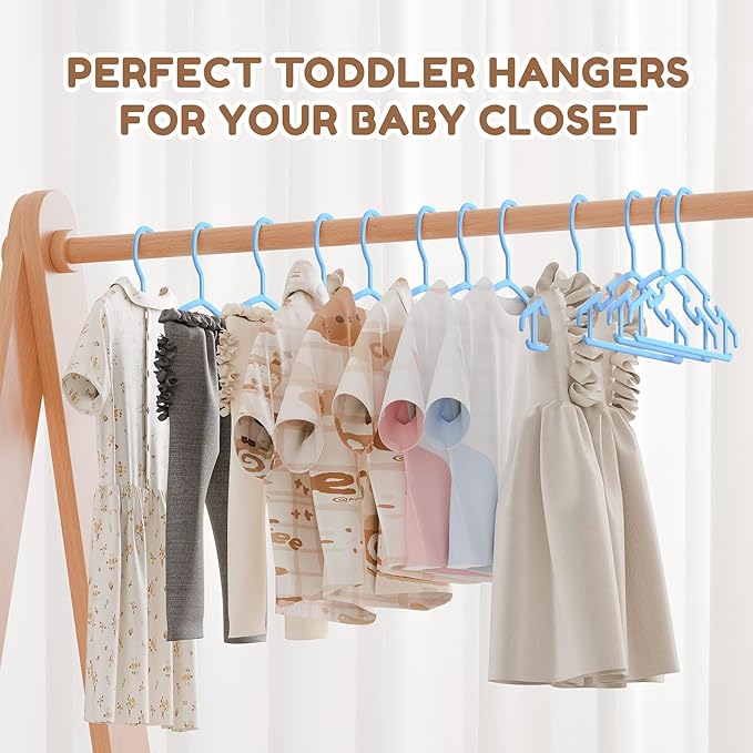 VILICK Kids Plastic Hangers, Baby Clothes Hangers for Closet 50 Packs Non-Slip Toddler Hanger for Infant Child Clothing, Small Children Hangers for Pants Coats Skirts (Blue)