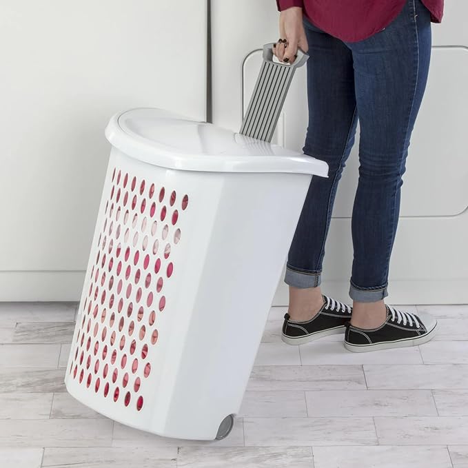 The White Wheeled Plastic Laundry Hamper – Adult-Sized Rolling Basket With Handles For Home