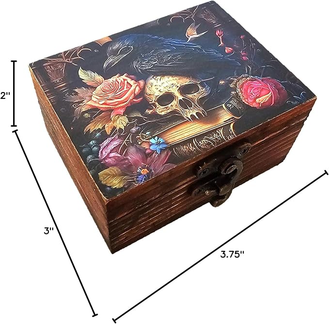 Trinket Box Small Jewelry Keepsake Box | Earrings Necklace Storage Box for Girls Women | Gift Idea, Birthday Christmas, Weddings, Animals Ornaments for Home Décor (Mystical Raven and Skull)