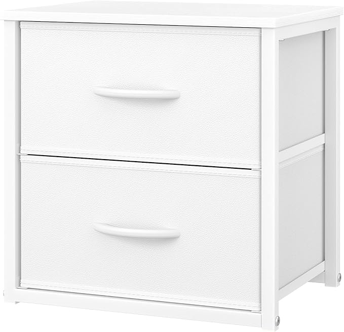 DAOUTIME Stackable Storage Drawers, White Closet Organizer with Wooden Top & Metal Frame, Closet Storage Drawers for Clothes, Freestanding or Stackable Dresser for Bedroom, Living Room, Under Bed