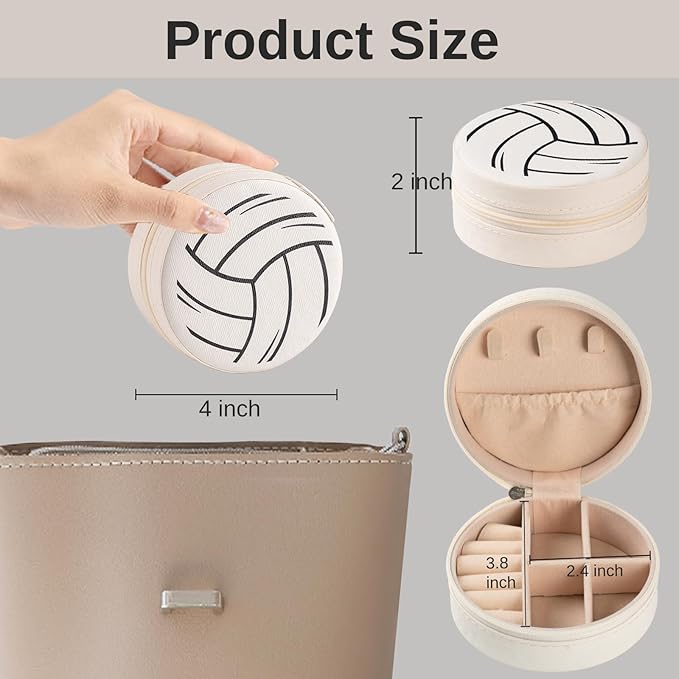 6 Pack Volleyball Travel Jewelry Case White Round Volleyball Stuff Portable Jewelry Organizer Storage Case for Team Athletes & Sports Enthusiasts Christmas Events & Milestones