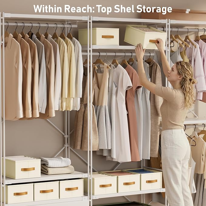 DIMJ Wardrobe Clothes Organizer - Foldable Closet Drawer Organizer Dividers for Jeans, Pants, Sweater, T Shirt, Storage Bins with Handles for Shelf