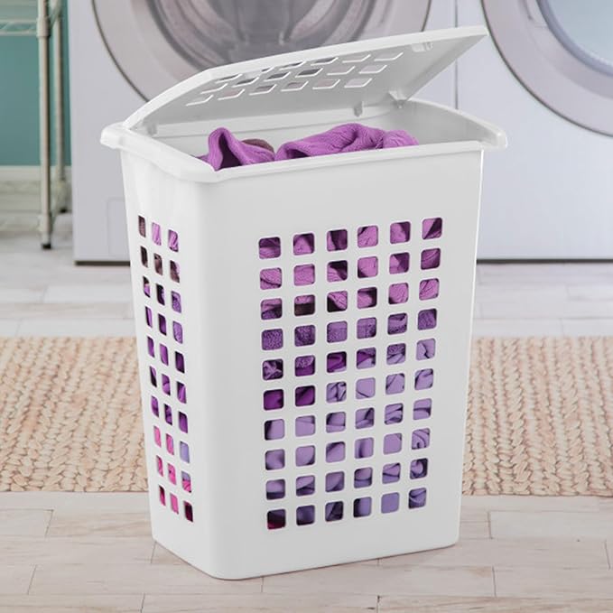 Sterilite 4-Pack LiftTop, Laundry Hamper for Clothes, Tall and Rectangular Plastic Basket with Lid, White - Large and Portable Storage Bin for Clothing and Towels - Ideal for Bathroom and Bedroom