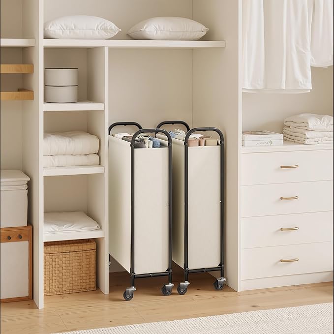 GRANNY SAYS 80L Slim Laundry Hamper with Silent Brake Wheels, Sturdy Metal Frame & Handle, Rolling Laundry Basket for Laundry Room, Bedroom, Bathroom, or RV – Great for Singles or Couples, Beige