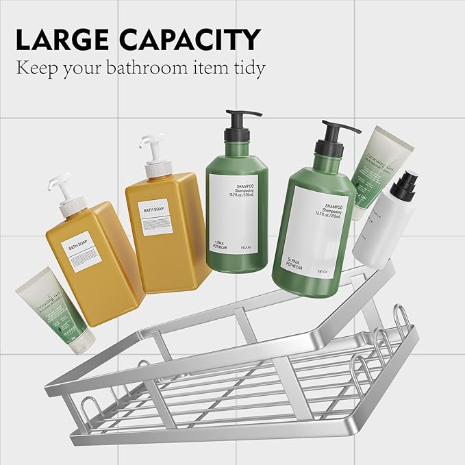 Youvip Shower Caddy 6 Pack, Adhesive Shower Shelves with Soap Holder, No Drilling Rustproof Large Capacity Bathroom Organizers and Storage, Silver