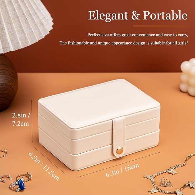 MODENGKONGJIAN Jewelry Organizer Box, 2-Layer Large Jewelry Storage Case, Portable Travel Jewelrys Display Holder for Earrings, Necklaces, Bracelets (Pink,Velvet)