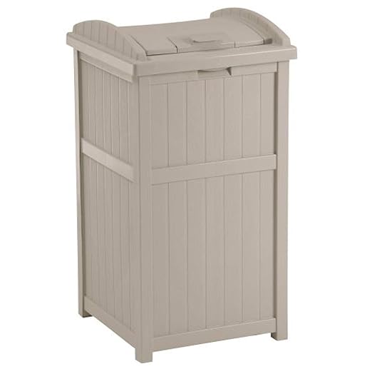 Suncast 6 Pack 15.75" x 16" x 31.6" Trash Hideaway 33 Gallon Resin Outdoor Commercial Garbage Container with Lid for Backyard, Deck, or Patio in Taupe