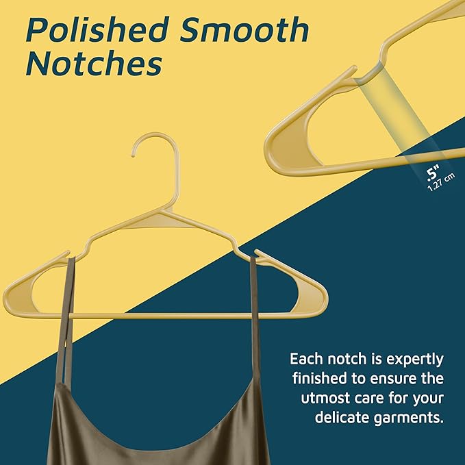 Lifemaster Plastic Clothes Hangers – Heavy Duty Hanger Set, for Organizing Clothes, Dresses, and Coat, Holds Up to 5 lbs, Space-Saving Hangers with Non-Slip Shoulder Grooves, Pack of 20, Yellow