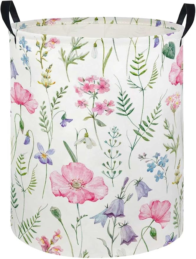 Baby Laundry Hamper kids laundry Basket Waterproof Laundry Bag for Bedroom Toy Clothes Organizer Room Décor(Pink Flower)