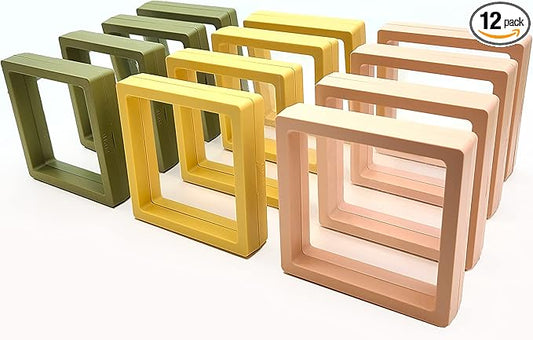 12PCS 3D Floating Frame Display Stand, Jewelry Box, Gift Box, Ornament Organizer, Small Travel Jewelry Box, PE Film Anti-Oxidation, Suspended Display Box Stackable (3.54*3.54，Type 2)