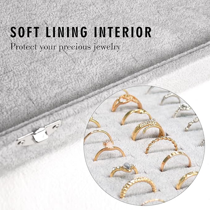 Siveit Ring Display Case Organizer Box with Transparent Lid 100 Slot Holder Showcase For Store Display Jewelry Show Home Organizer For Jewelry Rings Studs Earrings (Grey)