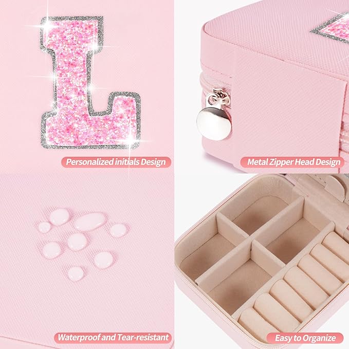 Uygafly Personalized Jewelry Box - Small Travel Jewelry Organizer, Cute Storage for Women's Accessories, Travel Essentials & Birthday Gifts | Pink,L