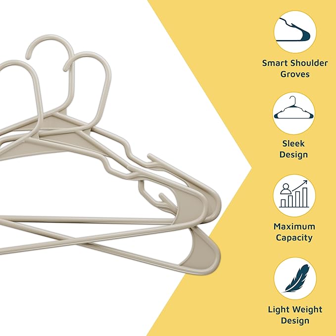 Lifemaster Plastic Clothes Hangers – Heavy Duty Hanger Set, for Organizing Clothes, Dresses, and Coat, Holds Up to 5 lbs, Space-Saving Hangers with Non-Slip Shoulder Grooves, Pack of 30, Ivory