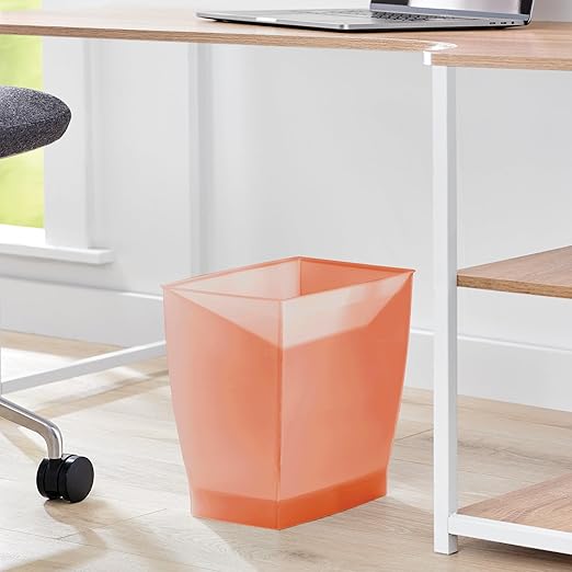 iDesign Small Plastic Bathroom Trash Can, Slim Rectangle Garbage Bin for Bedroom, Office, Dorm, 2-Pack, Orange