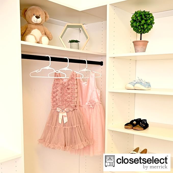 Closetselect Childrens Hangers 30 Pack - 11.75 Inch Plastic Kids Hangers for Closet, Baby Hangers for Children Clothes Sizes 0 to 8, Non-Slip Infant Hangers with Shoulder Grooves, Made in USA | White