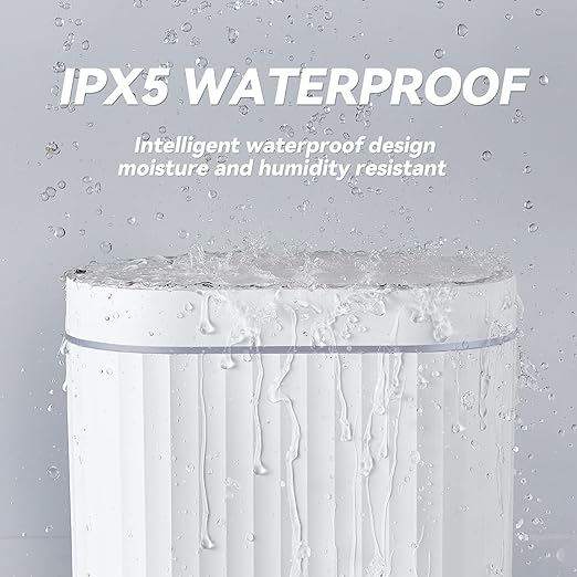 ELPHECO Bathroom Trash can Motion Sensor, AutomaticGarbage can, Slim Plastic Smart Trash Bin with Lid, Commercial Intelligent Wastebaskets for Bedroom, Bathroom, Office, White Grey