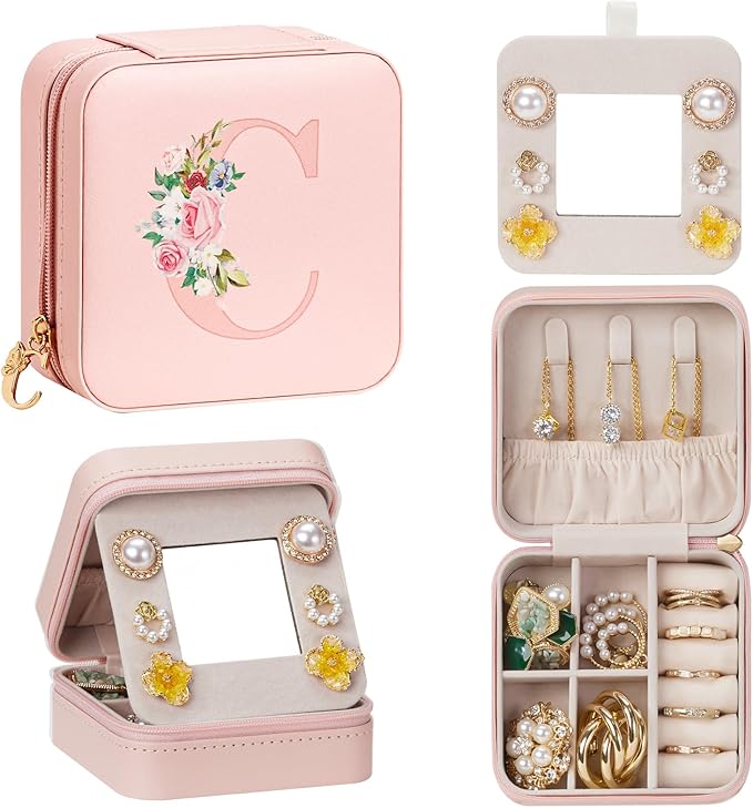 Enthralite Travel Jewelry Box for Girls: Traveling Jewelry Case Gift for Women - Mini Organizer for Necklaces Earrings Pink C