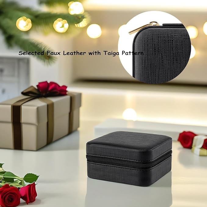 Vlando Small Faux Leather Travel Jewelry Box Organizer Display Storage Case for Rings Earrings Necklace, Black