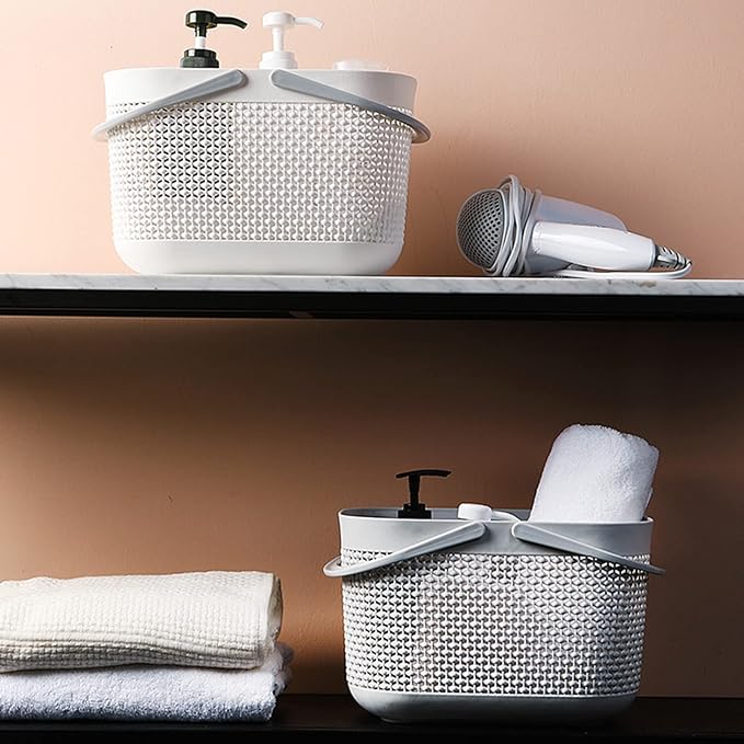 UUJOLY Portable Shower Caddy Basket Tote, Plastic Storage Basket with Handles Organizer Bins for Kitchen Bathroom College Dorm, Grey 2 Pack