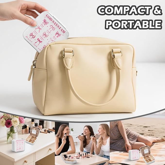 GAOLZIUY Christian Gifts for Women Girls, Pink Bow Travel Jewelry Box, Coquette Preppy Bible God Portable Jewelry Organizer Case, Inspirational Religious Spiritual Catholic Faith Prayer Gifts