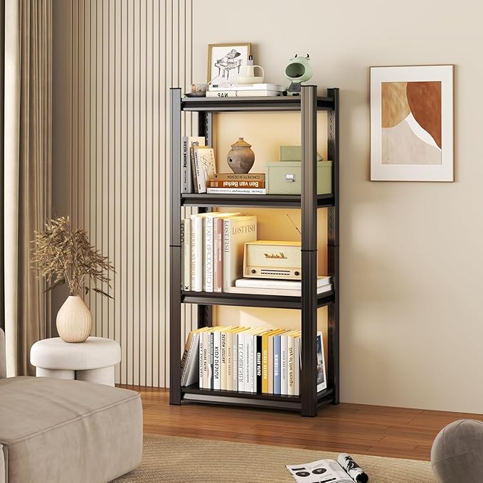 4-Tier Garage Shelving, 16''W*12''D*44''H Metal Storage Shelf ，2-in-1 Adjustable 3020 lbs Heavy Duty Unit Shelves, Upgraded Reinforced Double-Layer Columns for Basement Kitchen Pantry Rack