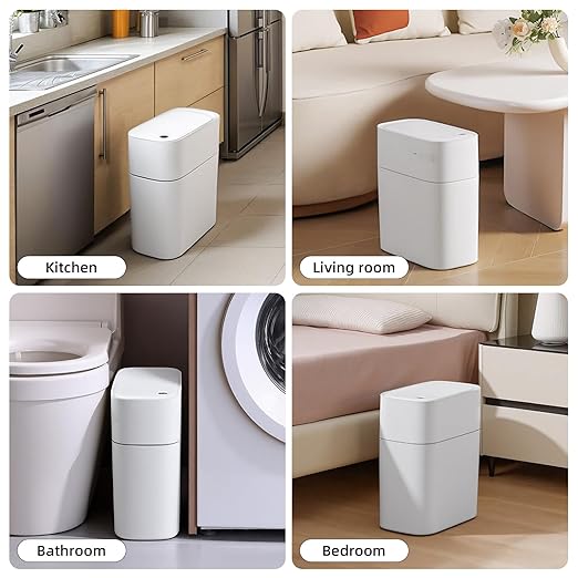 JUDRDO 3.5 Gallon Slim Automatic Trash Can for Bathroom,Touchless Diaper Trash Can with Trash Bag Auto-adsorption Technology,Motion Sensor Diaper Garbage Bins for Bedroom Office Kitchen Toilet