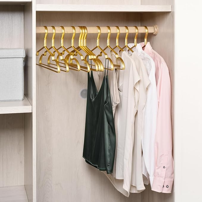 Amber Home Premium Matte Gold Aluminum Coat Hangers 20 Pack, 16.5” Extra Smooth & Durable Metal Shirt Dress Hanger, Light & Sturdy Metal Rack for Jacket Trouser Pant Slack
