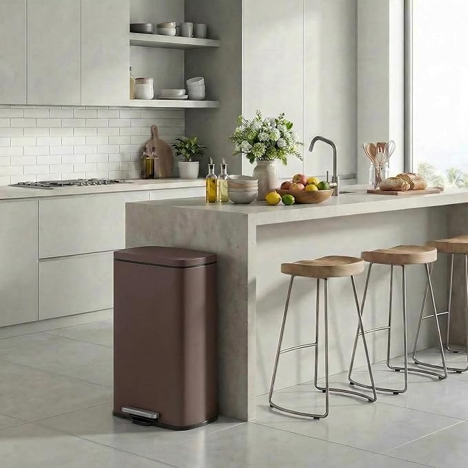 8 Gal Kitchen Trash Can, 30L Recycling or Garbage Bin, Brushed Stainless Steel Waste Basket, Soft&Quiet Close Dustbin, with Step-On Pedal, Removable Inner Bucket, for Home, Office, Living Room