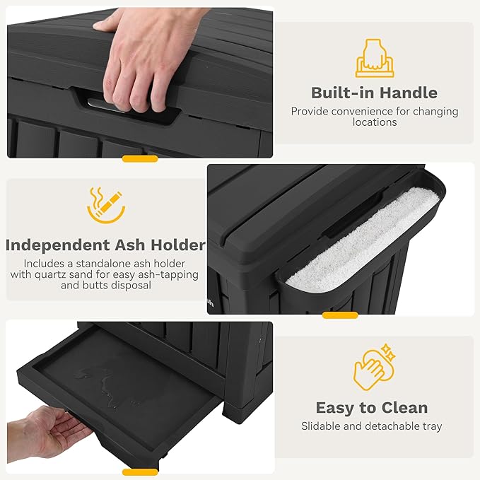 DWVO 38 Gallon Outdoor Trash Can, Set of 2 Resin Garbage Bins with Lids, Includes 2 Sorting Labels, Ash Holder, Stakes & Suction Cups, Hideaway Storage for Patio Backyard Garden, Black