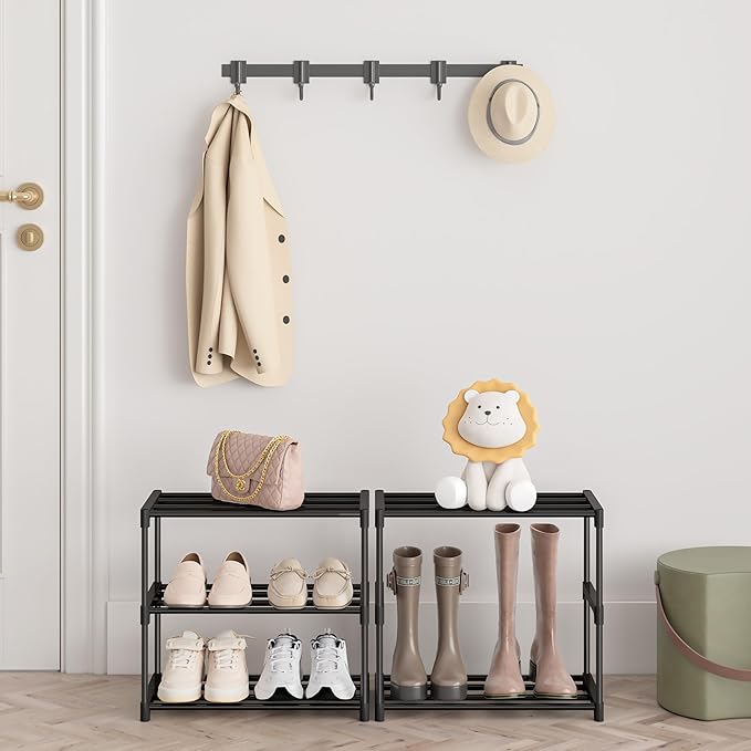 Autonomier 3 Tier Extra Small Shoe Rack (16.3" Wide), Narrow Stackable Shoe Shelf for Kids Toddler Adult, Lightweight Shoe Rack Stand for Closet Dorm Storage Organizer, Front Door Entrance, Entryway