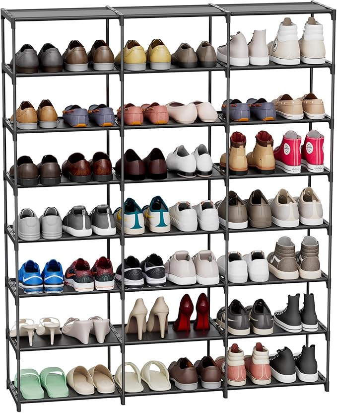 SMILHELTD Large Shoe Rack Shoe Storage Organizer for Entryway Heavy Duty Free Standing Shelves Space Saving for Sneakers Hallway Garage Organization (3 Row 8 Tier)