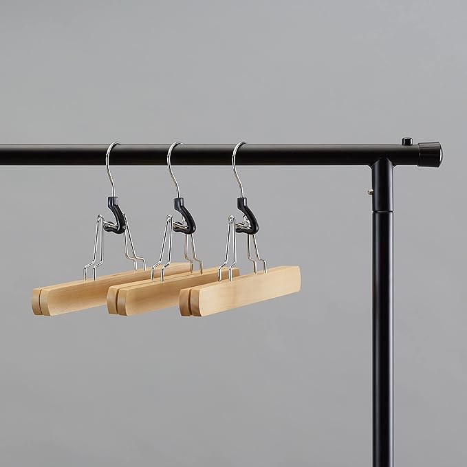 Amazon Basics Sturdy Wooden Pants Hangers for Closet Organization, Natural, 10-Pack