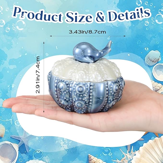 Kenning Ceramic Jewelry Box, Vintage Decorative Trinket Box with Lids Jewelry Gift Organizer for Earrings Rings (Whale)