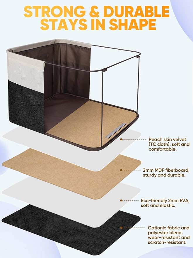 BALEINE 3 Pack Fabric Closet Storage Bins for Shelves, Linen Closet Organizers and Storage, Decorative Baskets for Organizing, Shelf, Clothes, Home, Office (Black, 14''x10''x8.5'')