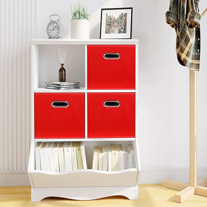 Fabric storage bins Cubes, Fabric Cube Organizer with Handle, Foldable Cube Bins for Cloth or Accessary Storage, 11x11x11, Set of 3, (Red)