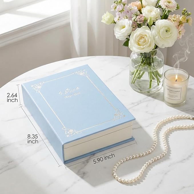 CASEGRACE Jewelry Box Organizer PU Leather Diary Jewelry Box with Magic Book Design Jewelry Case for Earrings Bracelet Necklace Rings Storage for Women, Blue
