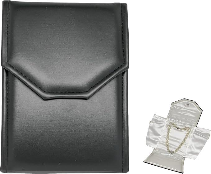 Novel Box Necklace Display Pearl Folder 7x5 inch Small Travel Jewelry Case - Wedding Jewelry Storage Holder with Smooth Finish - Jewelry Organizer Necklace Box - Black/White Stitched
