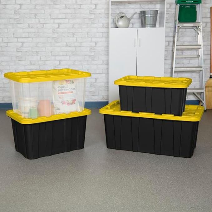 Sterilite 12 Pack Industrial Tote Organizers, Plastic Storage Container Bins with Lids, 27 Gallon - Heavy-Duty Organizing Containers for Closet, Bathroom, and Office