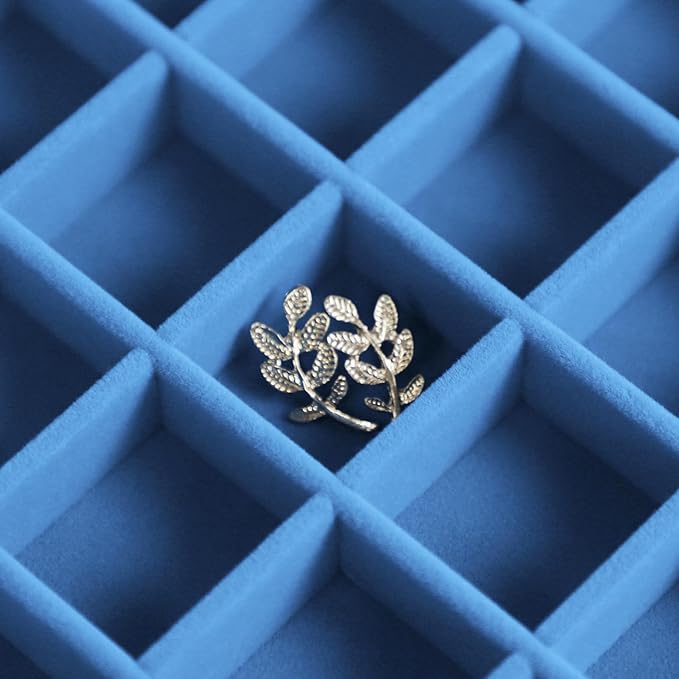 Stratalife Jewelry Organizer 48 Grid Jewelry Tray with Clear Lid Dust-proof Velvet Earring Organizer Necklace Rings Holder Display Drawer Storage Case for Women Blue Black