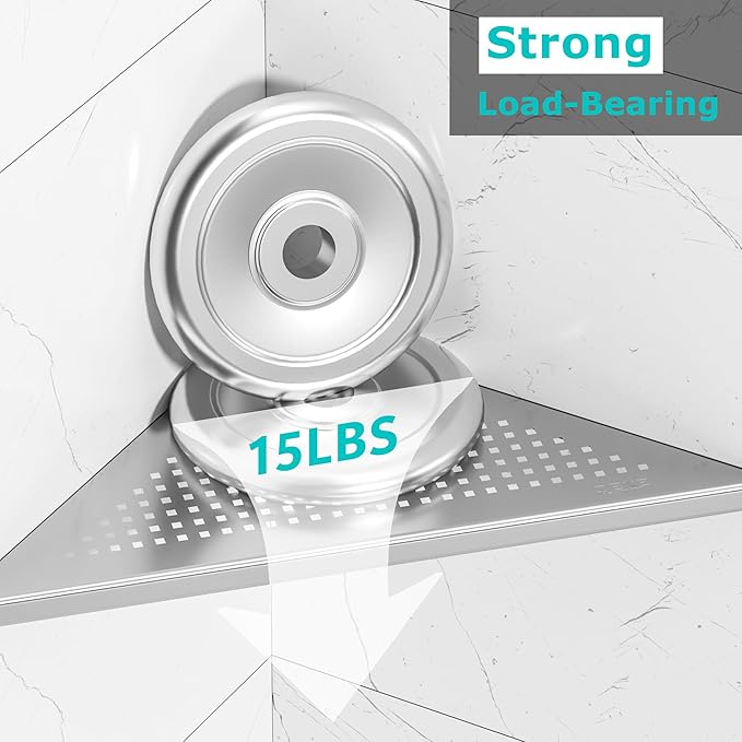 Qeke Bathroom Corner Shelf, Recessed 12" Shower Shelf Caddy, SUS304 Stainless Steel Shelf Wall Mount Triangular, No Drilling, Brushed Nickel