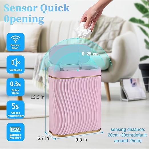 Ogikey Bathroom Small Trash Can with Automatic Touchless Lid, 2.6 Gallon Smart Garbage Can Narrow Waterproof Trash Bin for Bedroom, Office, Living Room