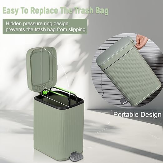 rejomiik Small Bathroom Trash Can with Lid Slim Soft Close Garbage Can Step Wastebasket Container Trash Bin for Office Bedroom Kitchen Living Room (2.6 Gallon Light Green)