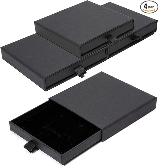 4 Pcs Jewelry Gift Box, 3.5×3.5x0.7Inch Cardboard Jewelry Boxes, Fancy Necklace Bracelet Earring Drawer Organizer Box, Kraft Empty Jewellery Boxes for Necklace Ring Earring Display Box(Black)