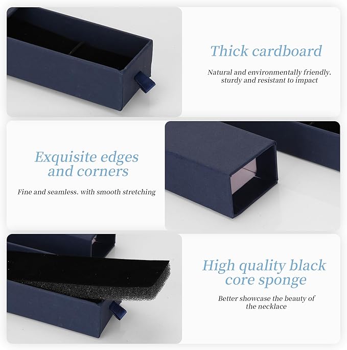 12-Pack Drawer Style Jewelry Gift Boxes with Sponge Insert, 8.7"x1.8"x1.2" Necklace & Bracelet Display Box for Presentation, Cardboard Storage Organizer for Pendant, Ring, Earring - Navy Blue