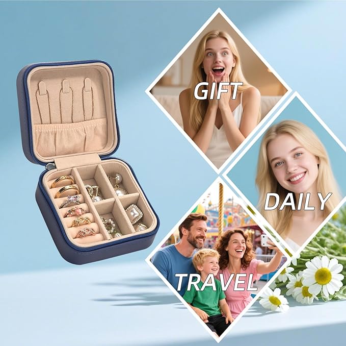 shunmei Mini Travel Jewelry Box,PU Leather Portable Jewelry Organizer Case,Art Accessories Storage Holder Boxes for Earring, Necklace, Rings, Bracelets (Blue Eyes)