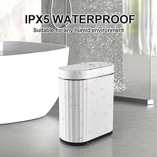 ELPHECO Bathroom Trash Can with Lid 2 Gallon Small Sensor Garbage Can, Slim Smart Trash Bin, Waterproof Automatic Wastebasket, Narrow Plastic Garbage Bin for Bathroom, Kitchen, Office, Black White