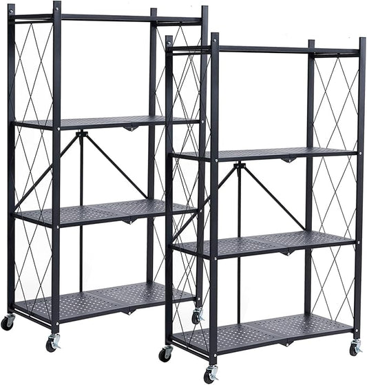 BRIAN & DANY Metal Storage Shelves - 4 Tier Shelving Unit, Folding Display Shelf Racks No Assembly for Vendors and Craft Shows, Black (2Pcs)